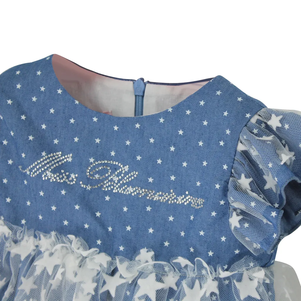 Denim Cotton Dress With Star Print
