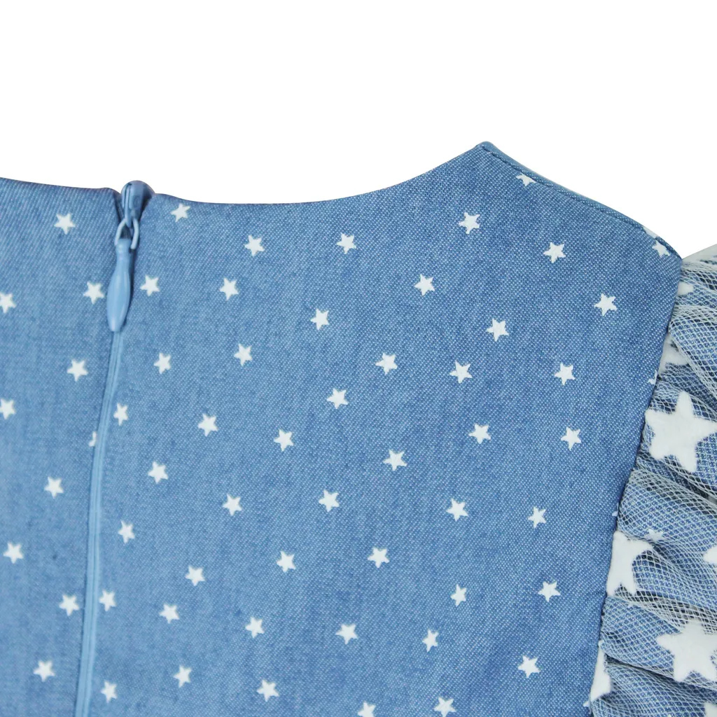 Denim Cotton Dress With Star Print