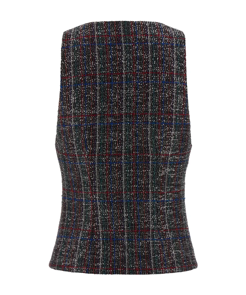 Sequin Embellished Tartan Vest