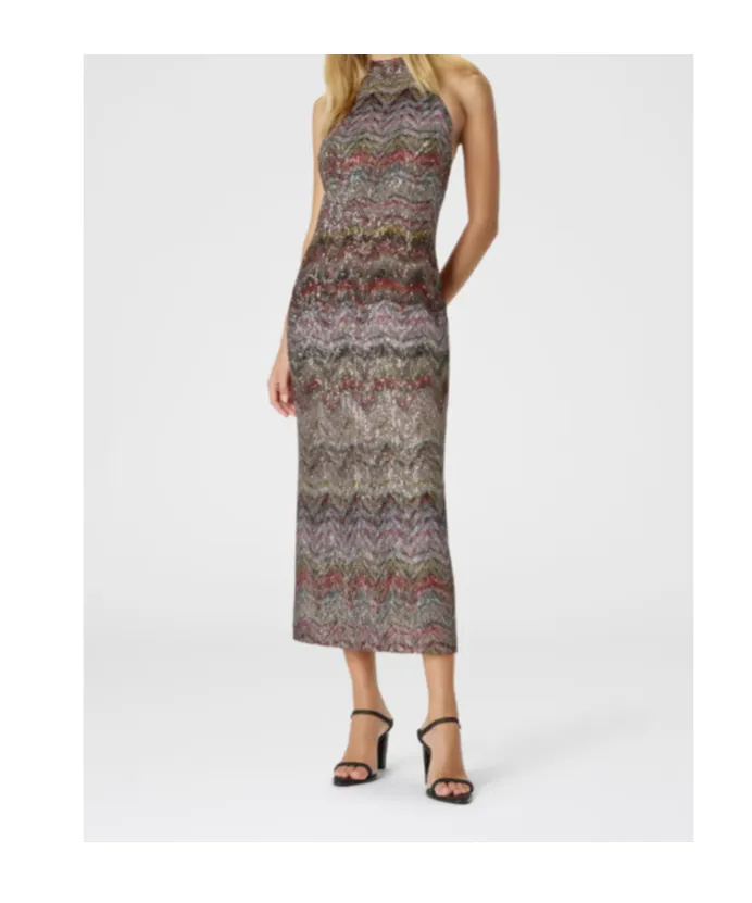 Sequin-Embellished Halterneck Midi Dress