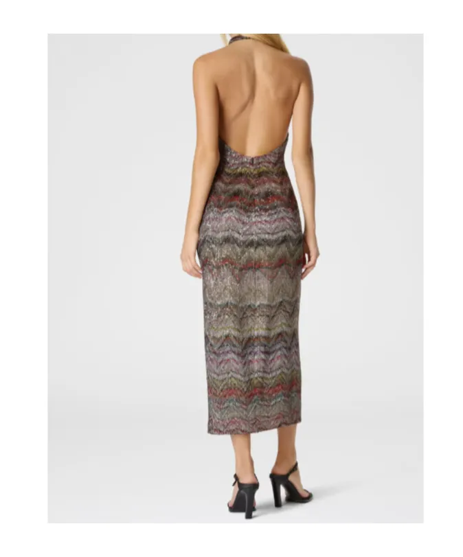 Sequin-Embellished Halterneck Midi Dress