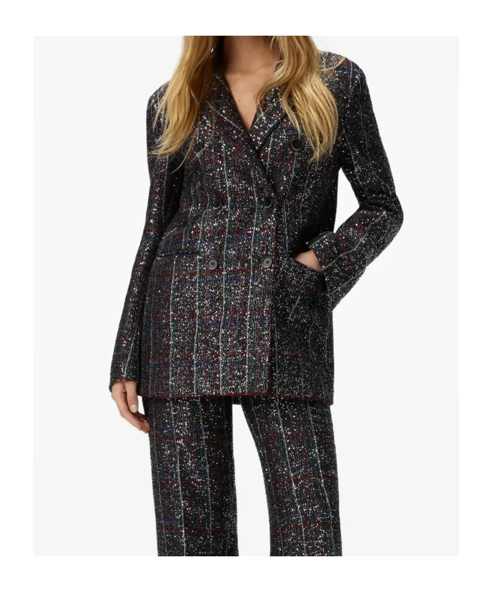 Sequin-Embellished Tartan Blazer