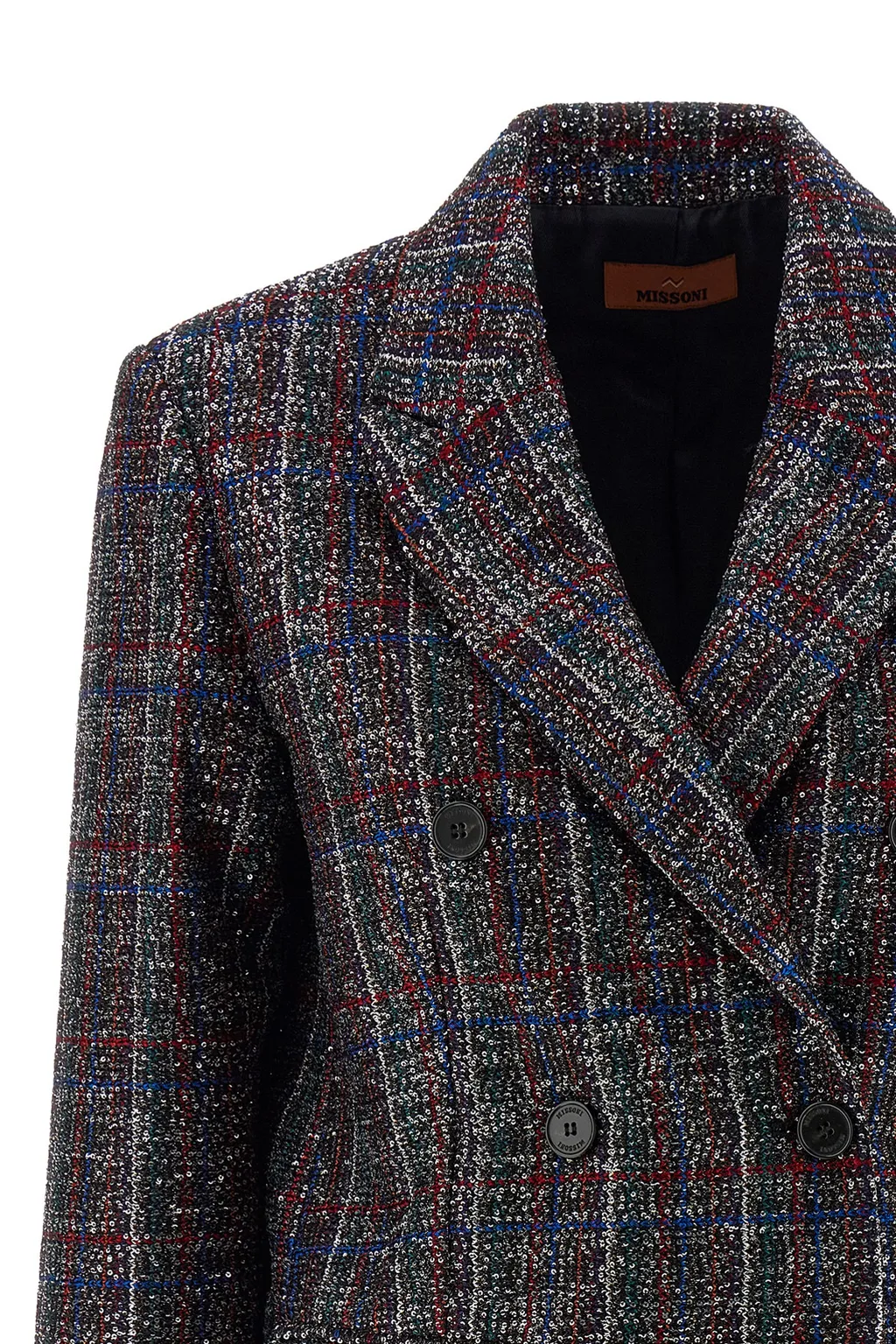 Sequin-Embellished Tartan Blazer