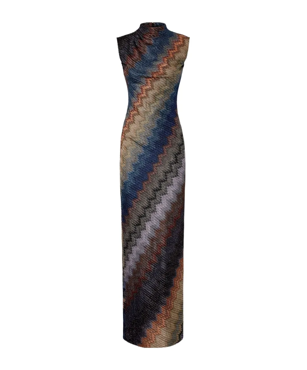 Zig-Zag High-Neck Dress