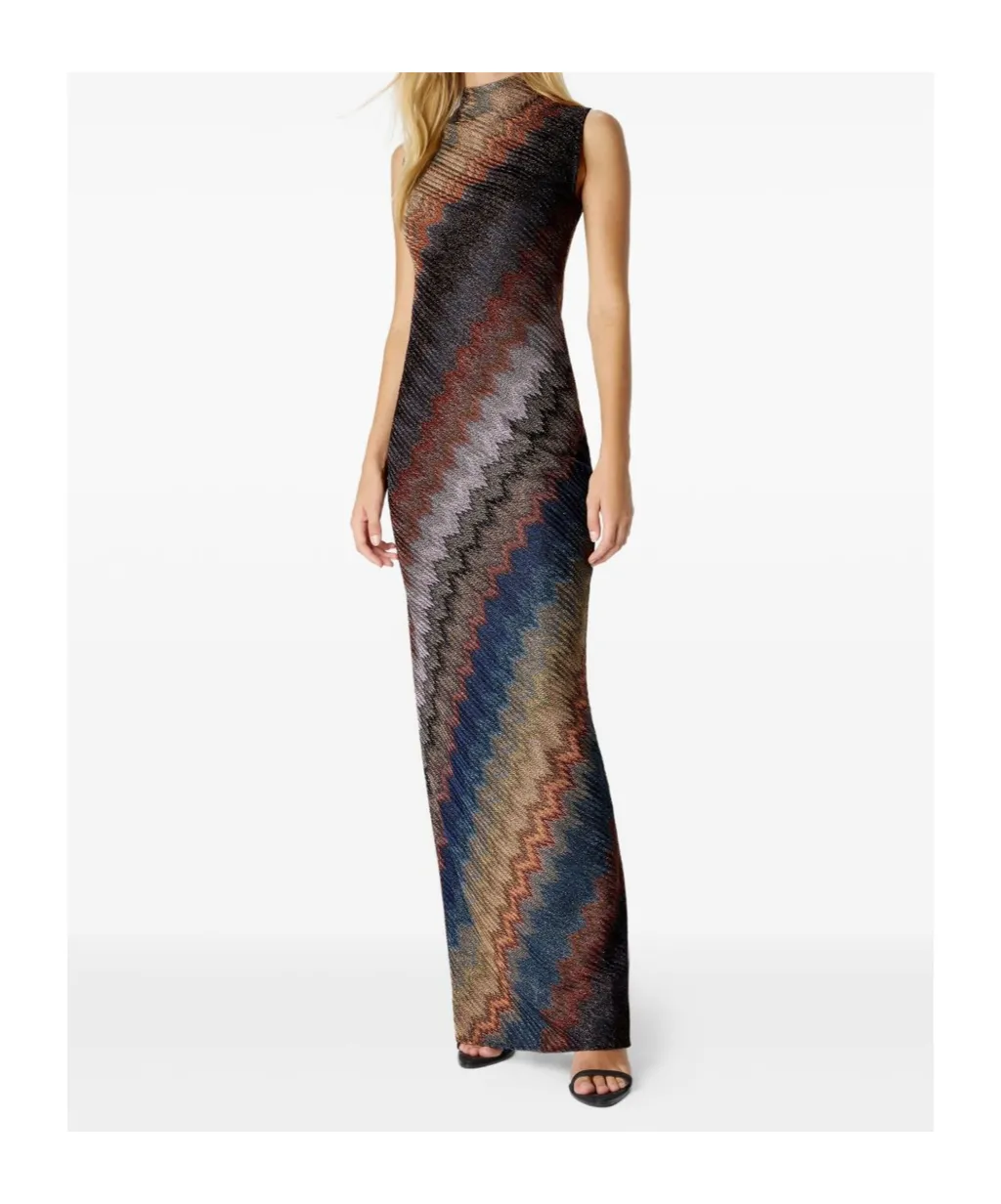 Zig-Zag High-Neck Dress