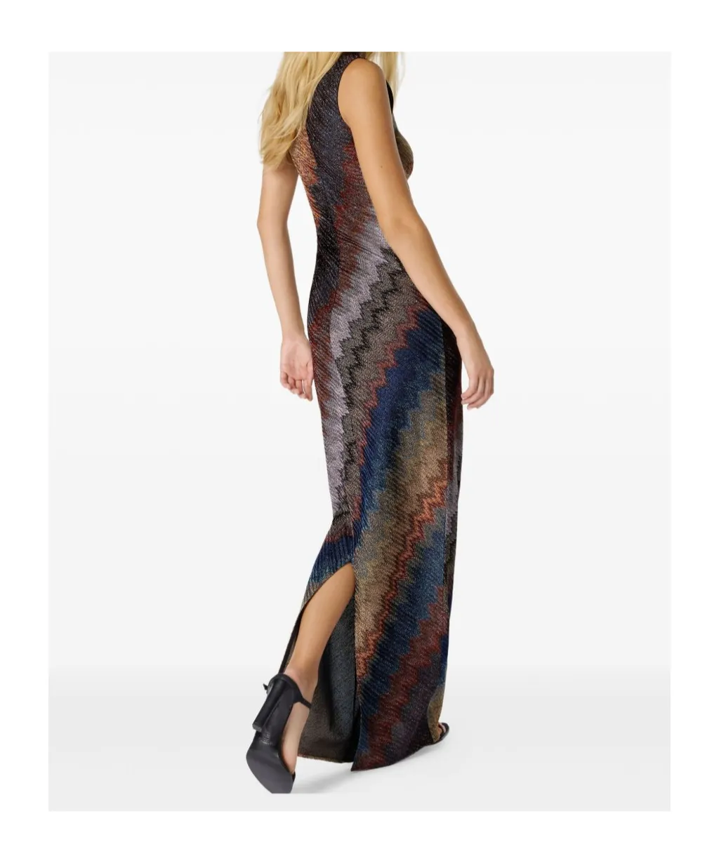 Zig-Zag High-Neck Dress