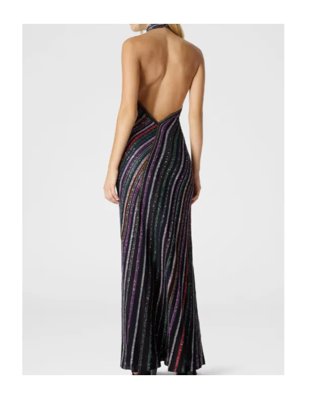 Halter Neck Herringbone Striped Knitted Long Dress