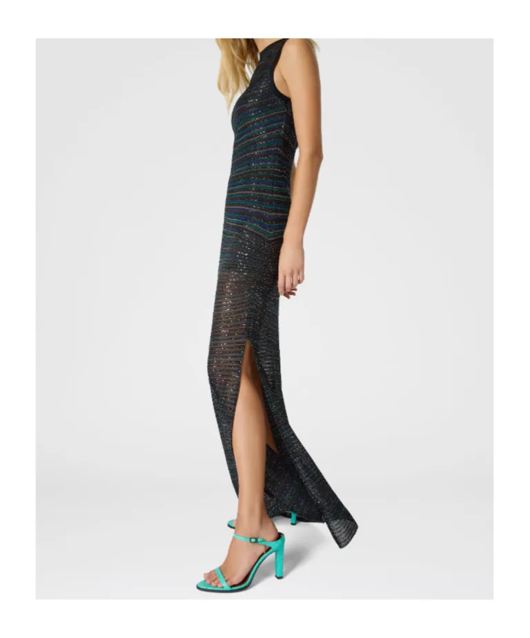 Boat Neck Embellished Sleeveless Long Dress