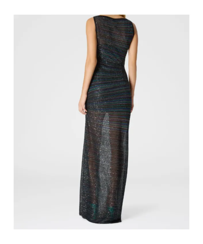Boat Neck Embellished Sleeveless Long Dress