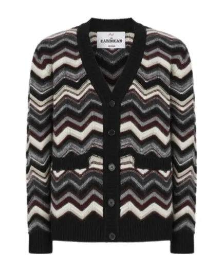 Chevron-Pattern Pocket Cardigan