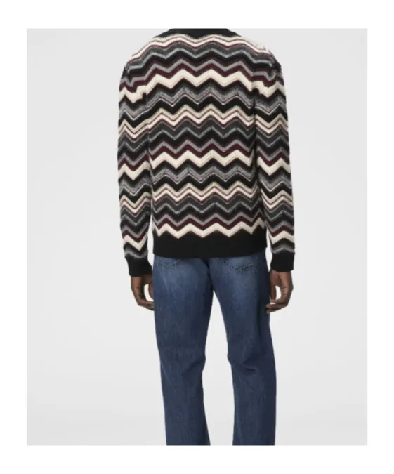 Chevron-Pattern Pocket Cardigan
