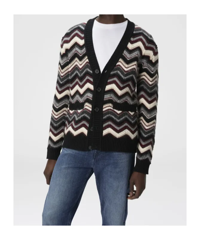 Chevron-Pattern Pocket Cardigan