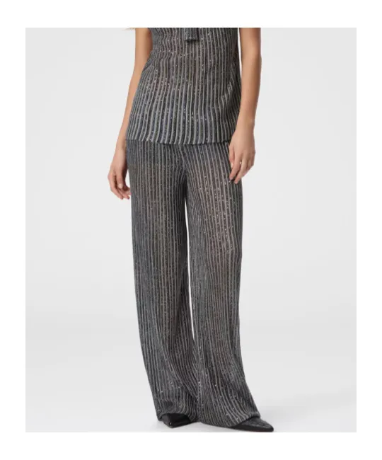 Sequins Embellished Elastic Waist Long Trousers