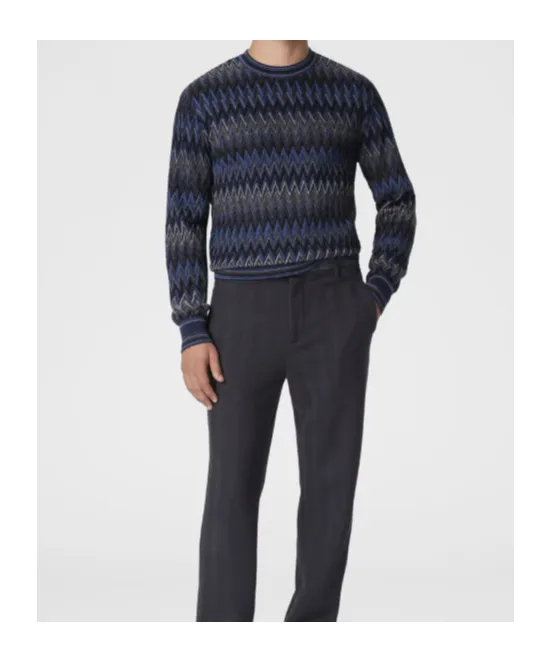 Crew Neck Sweater With 3D Zigzag Pattern