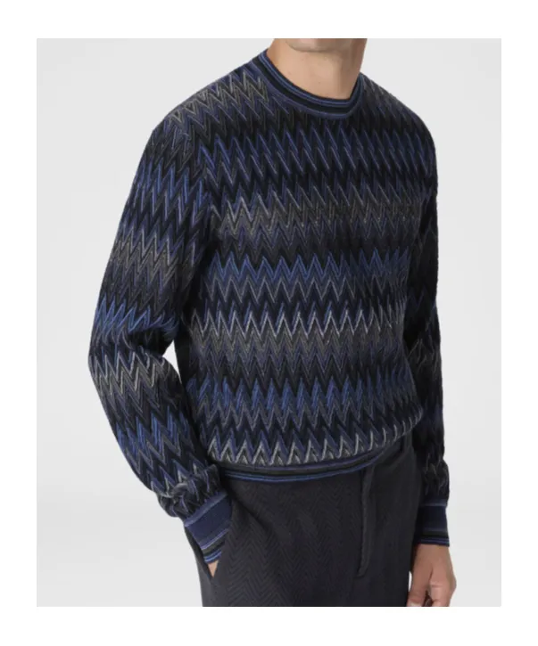 Crew Neck Sweater With 3D Zigzag Pattern