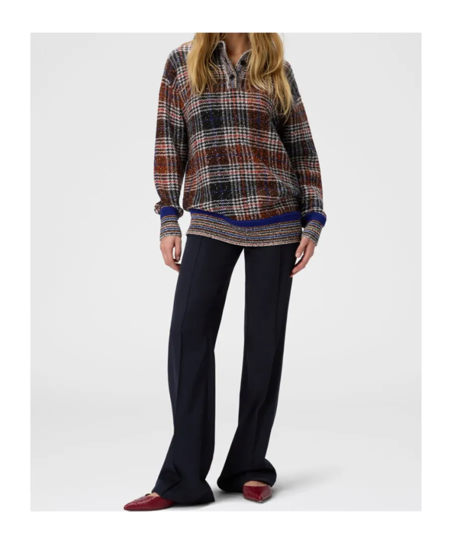 High-Neck Checked Sweater