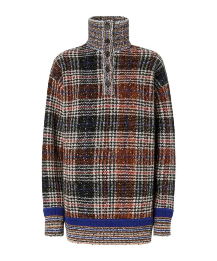High-Neck Checked Sweater
