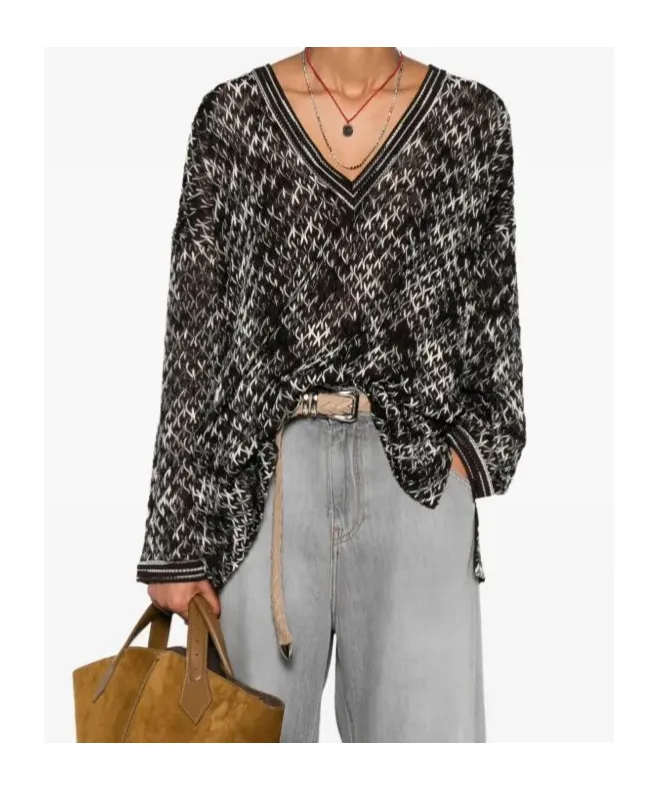 Geometric-Pattern V-Neck Sweater