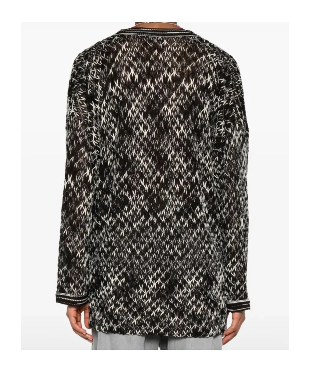 Geometric-Pattern V-Neck Sweater