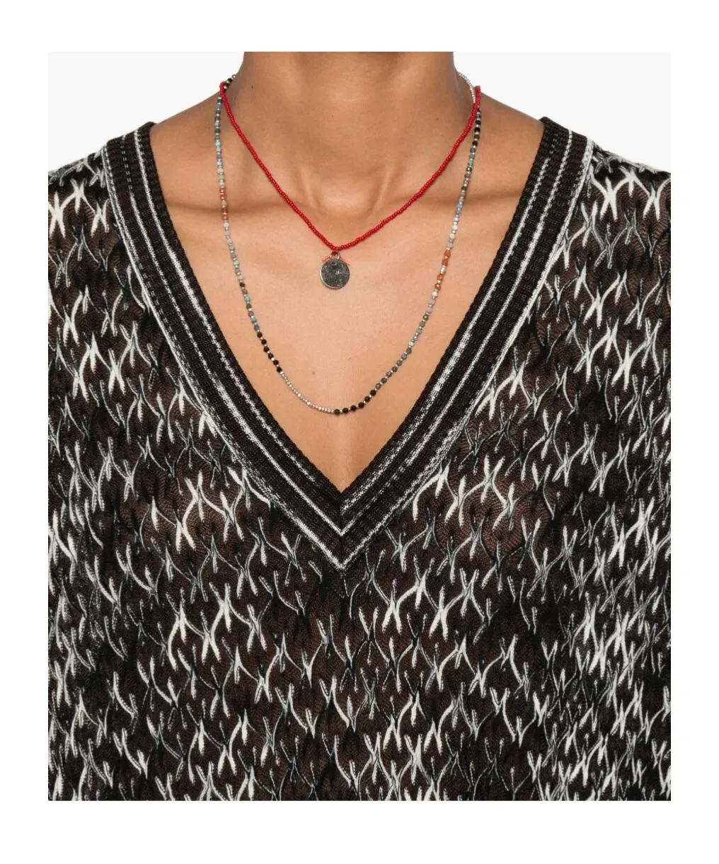 Geometric-Pattern V-Neck Sweater