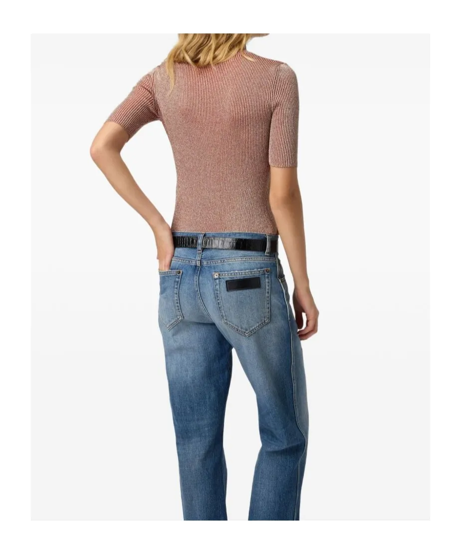 Metallic-Effect Ribbed-Knit Top