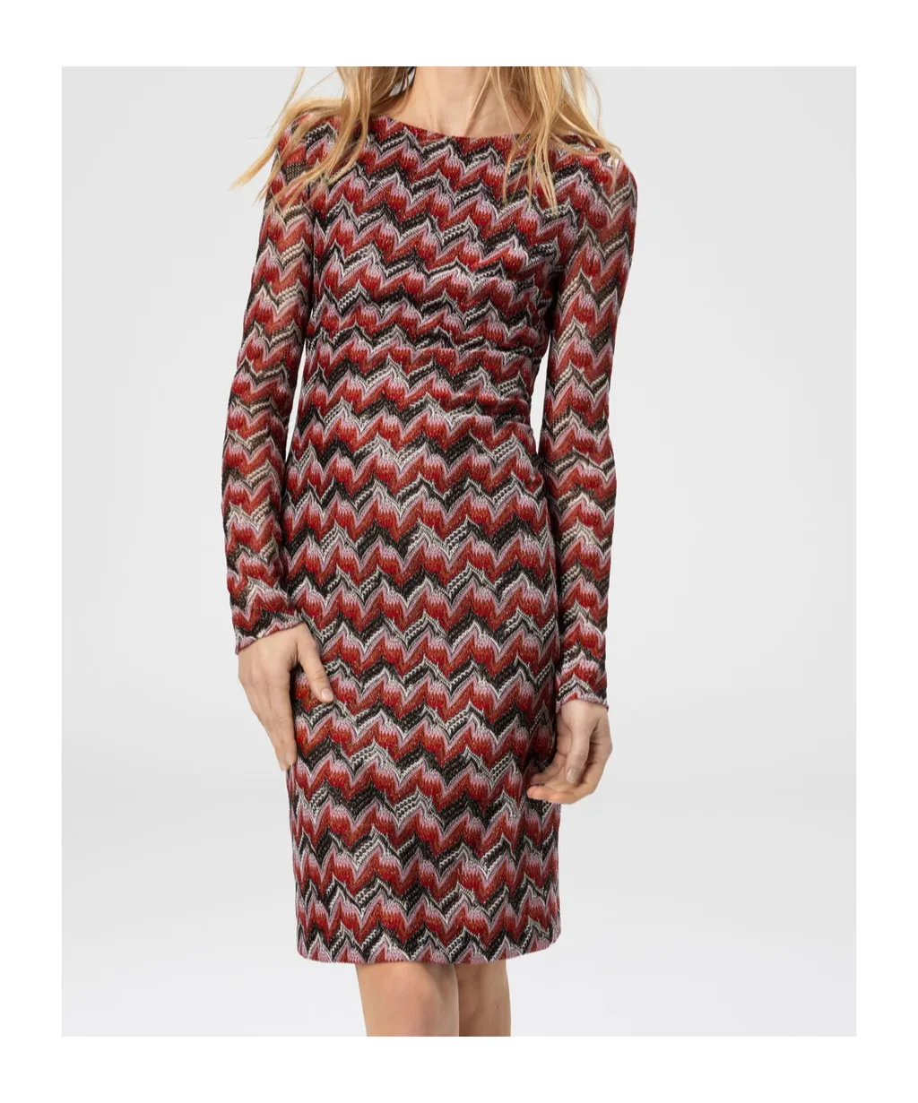 Chevron-Pattern Long-Sleeve Midi Dress