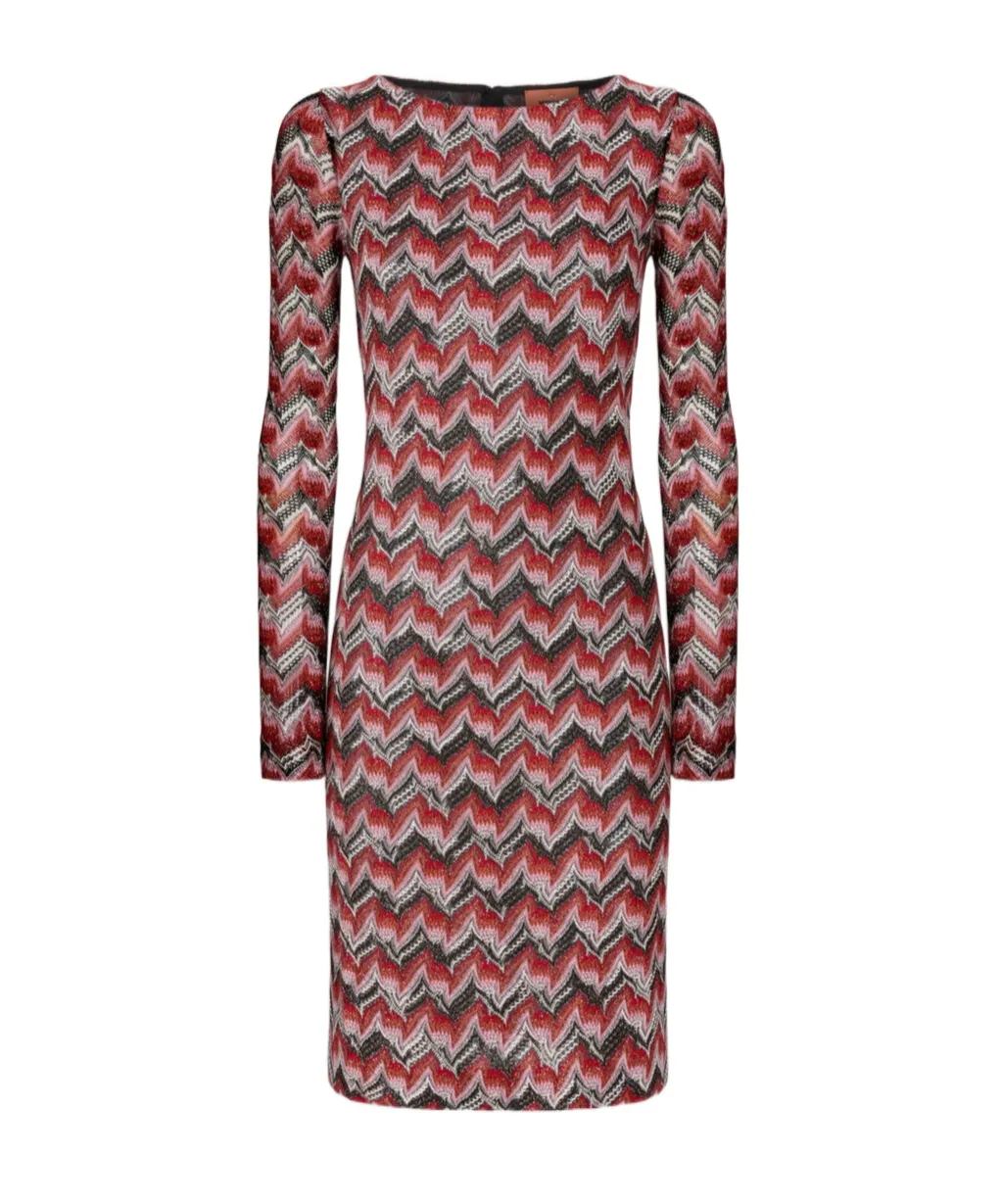 Chevron-Pattern Long-Sleeve Midi Dress