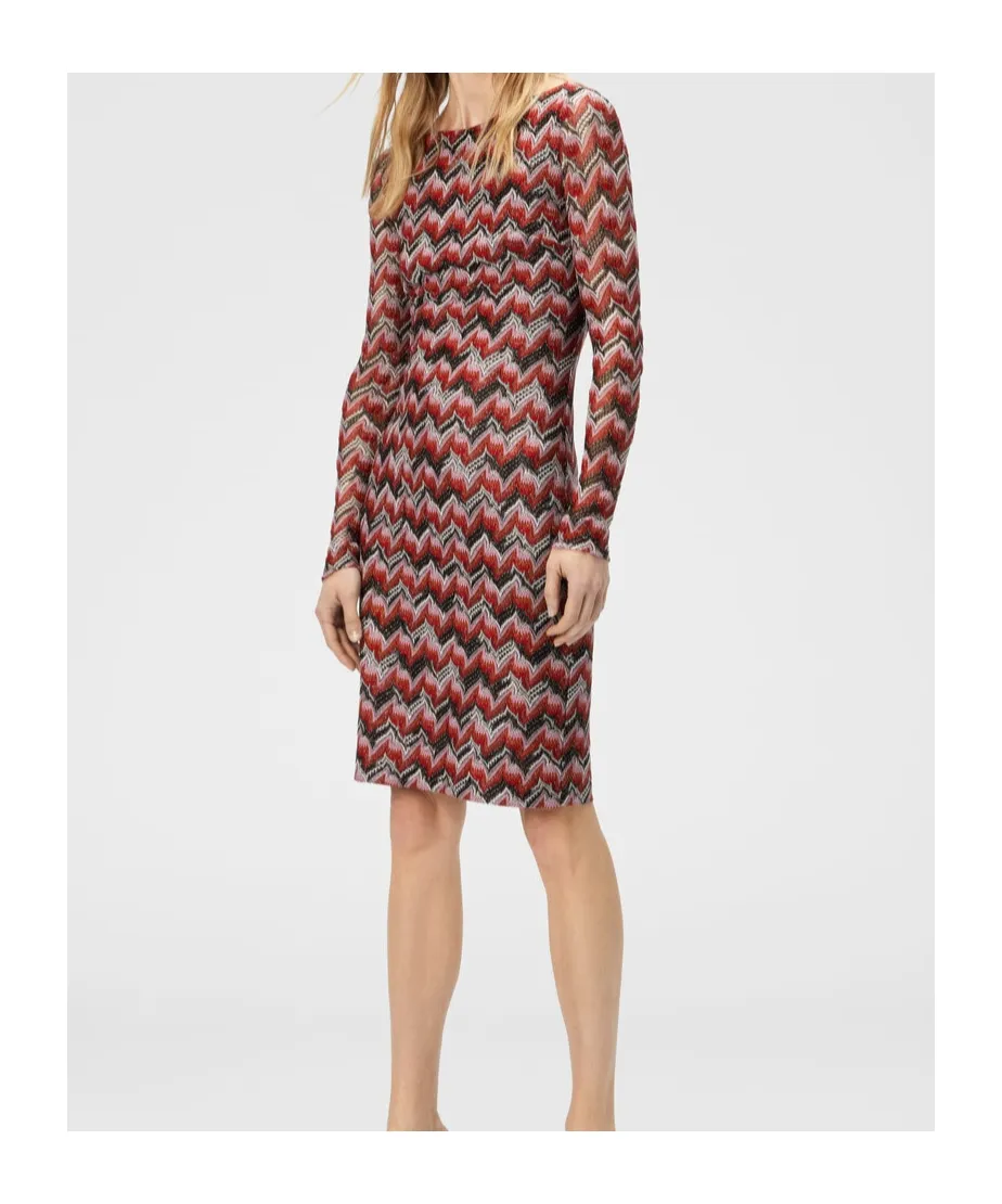 Chevron-Pattern Long-Sleeve Midi Dress