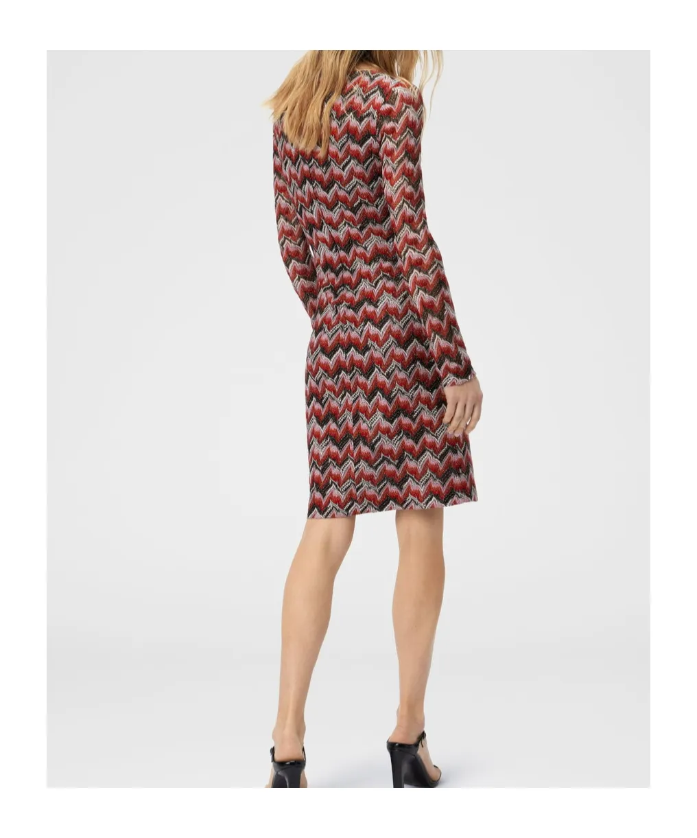 Chevron-Pattern Long-Sleeve Midi Dress