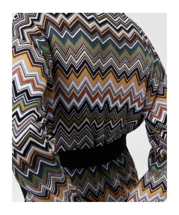 Chevron-Pattern Belted Cardigan