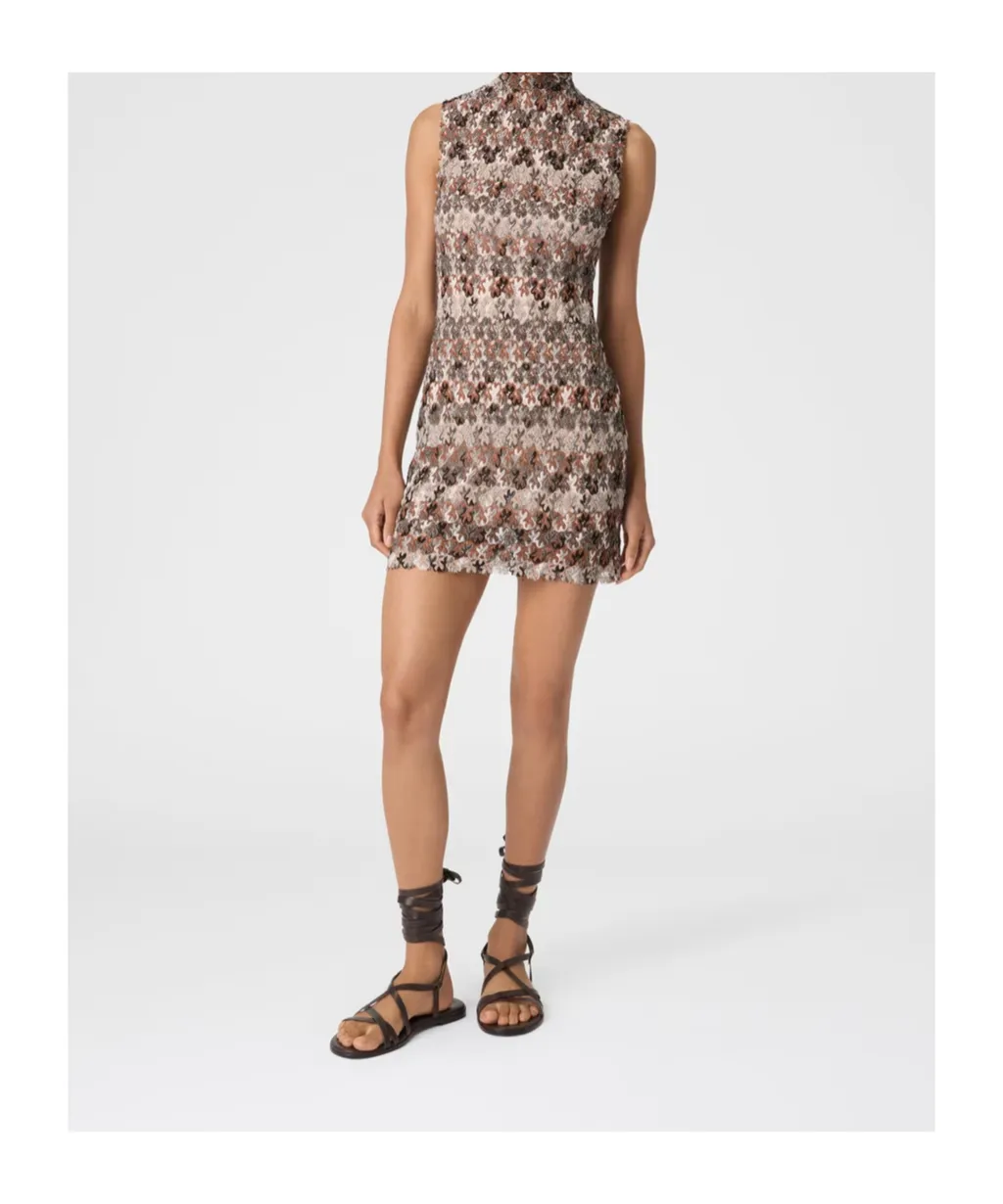 Floral-Lace Sleeveless Mini Dress