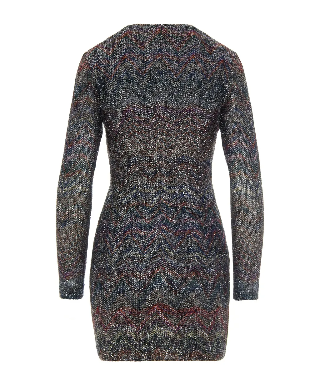 Zigzag-Knit Sequinned Mini Dress