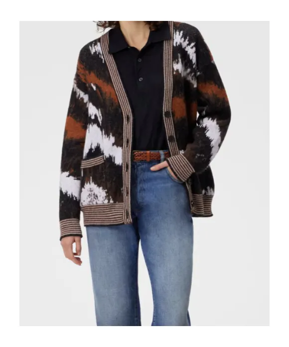 Abstract-Print Buttoned Cardigan