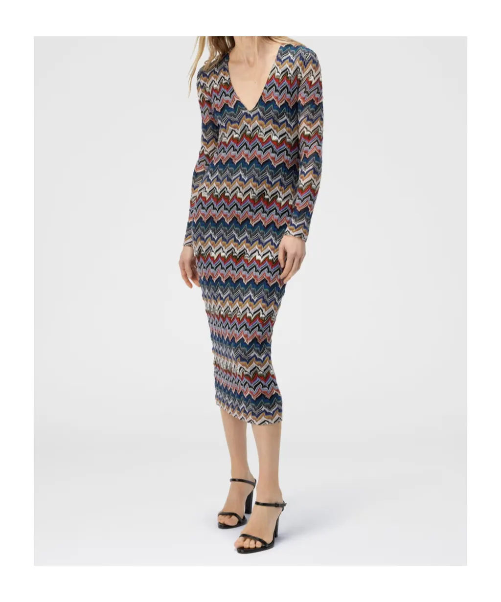 Geometric-Pattern Long-Sleeve Dress