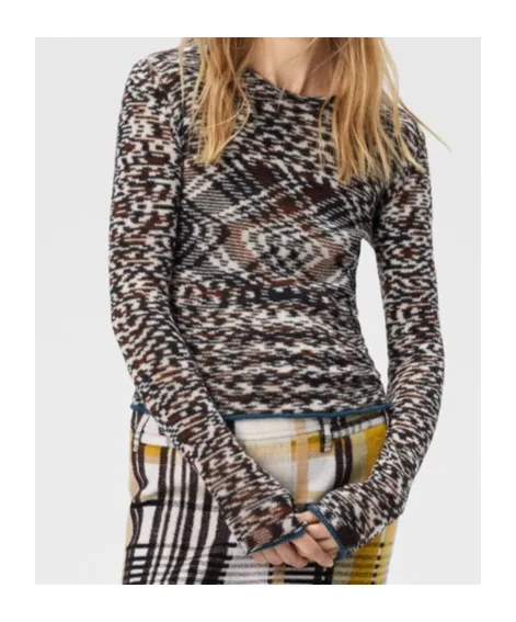 Crew Neck Sweater With Flame Pattern