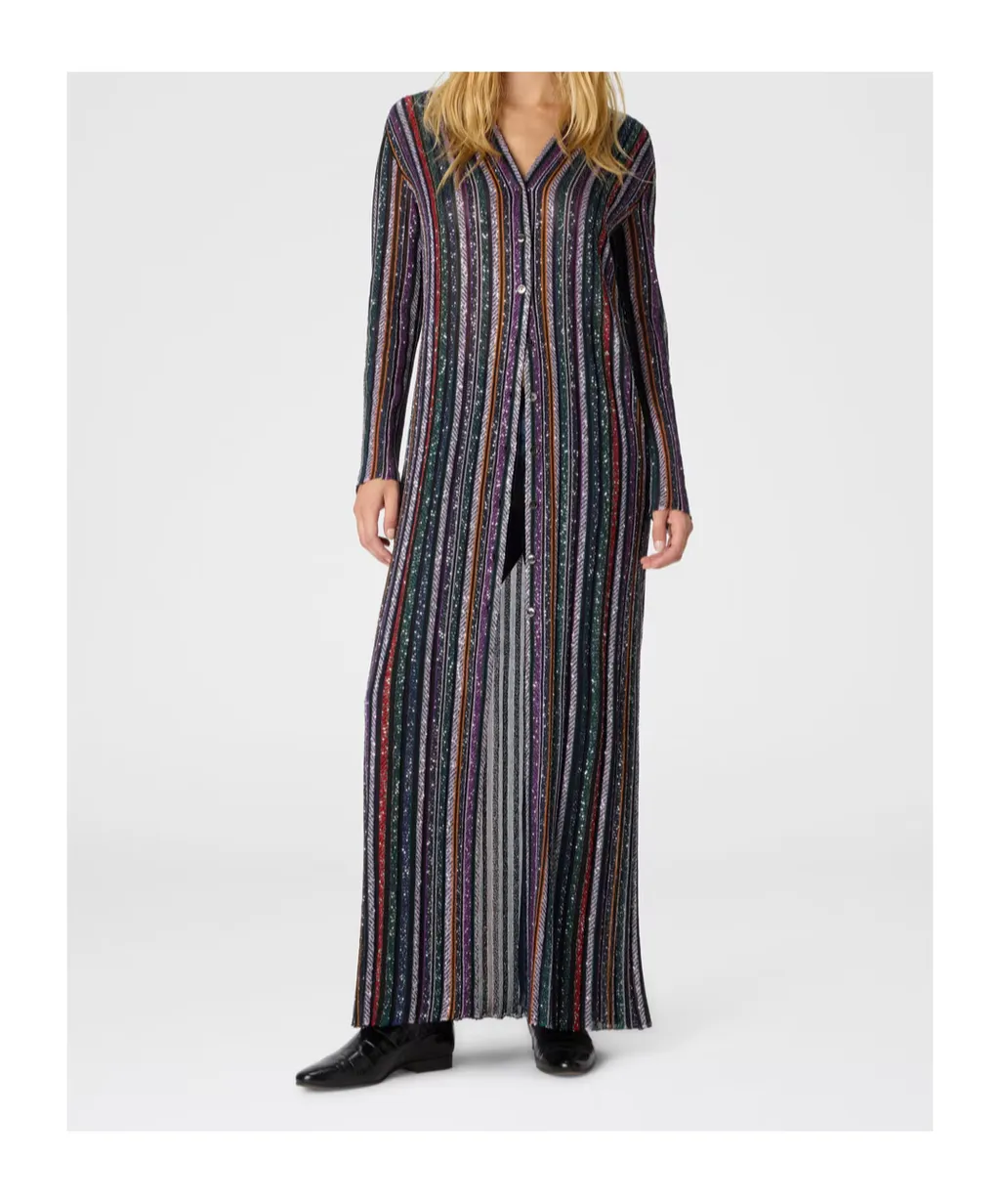 Striped-Pattern Sequin-Embellishment Cardigan