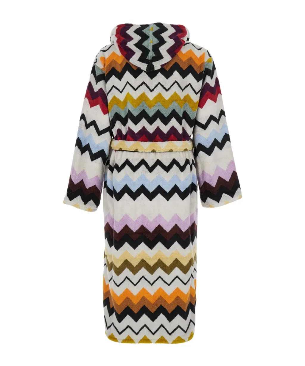 Zig-Zag Pattern Hooded Bathrobe