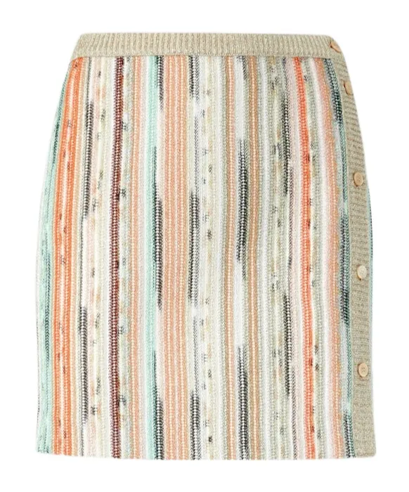 Striped Side Buttoned Mini Skirt