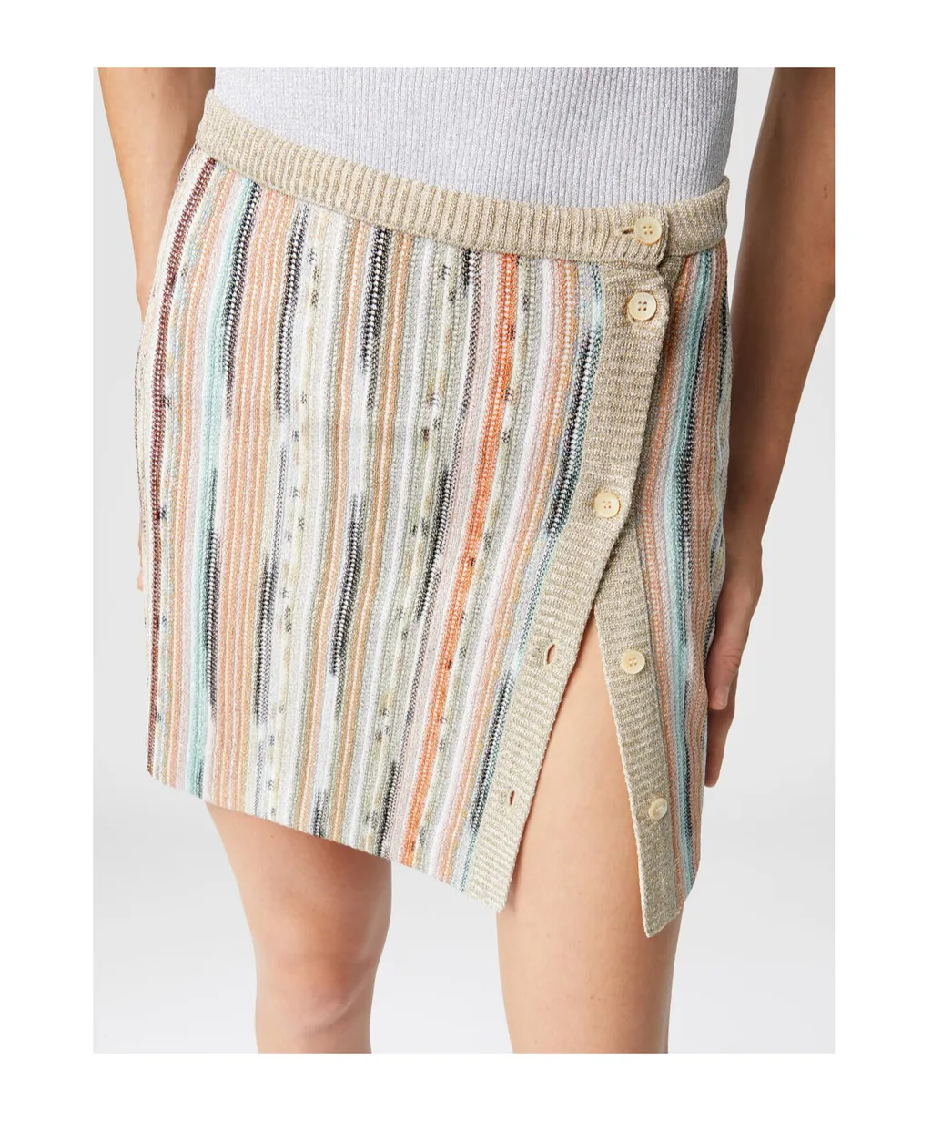 Striped Side Buttoned Mini Skirt