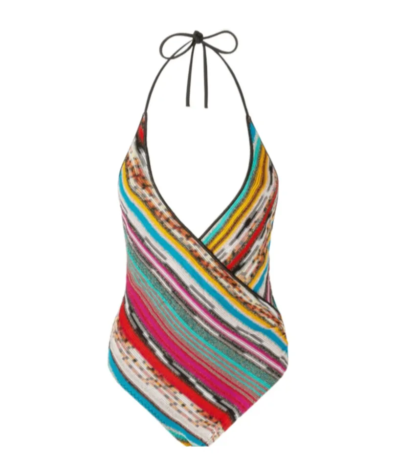 Striped Halterneck One-Piece Swimsuit