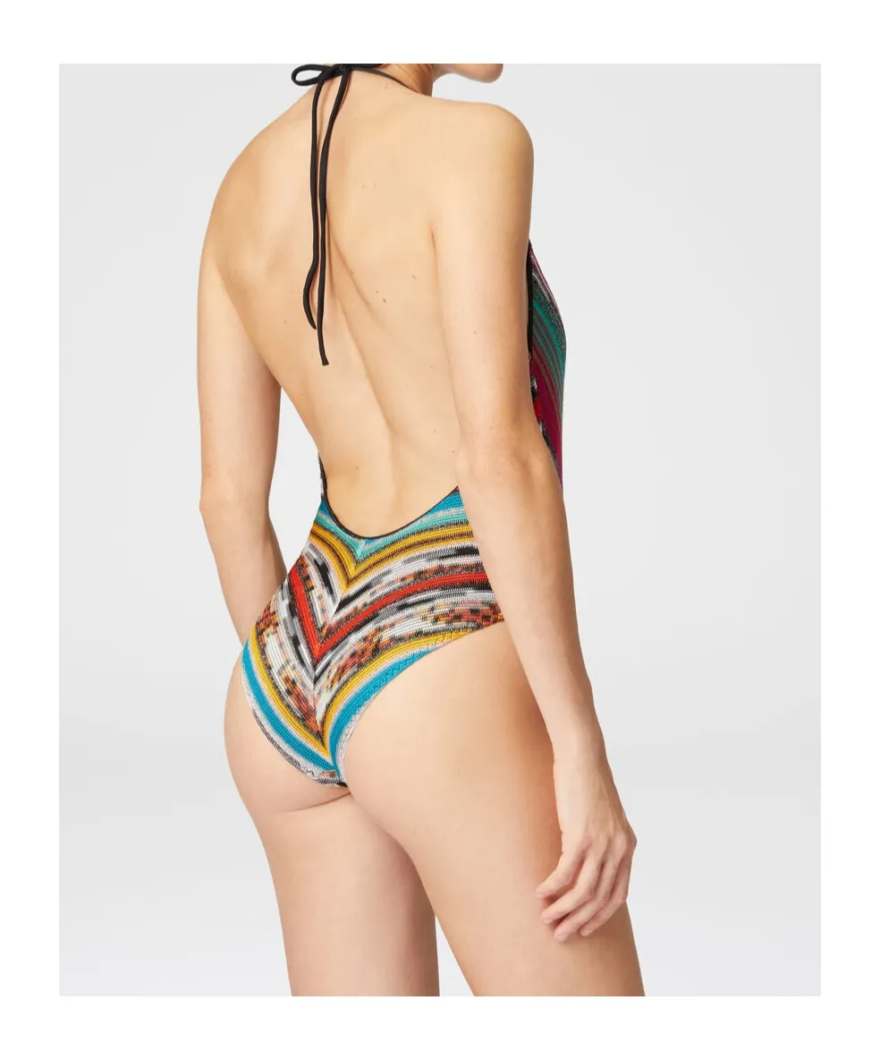 Striped Halterneck One-Piece Swimsuit