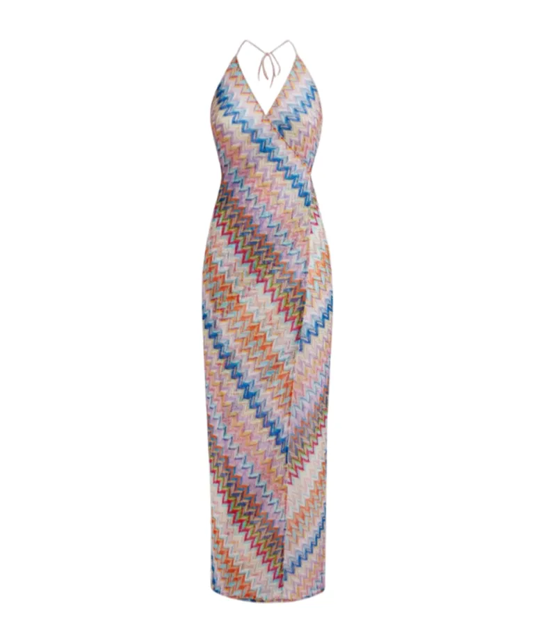 Sleeveless Chevron-Knit Maxi Dress