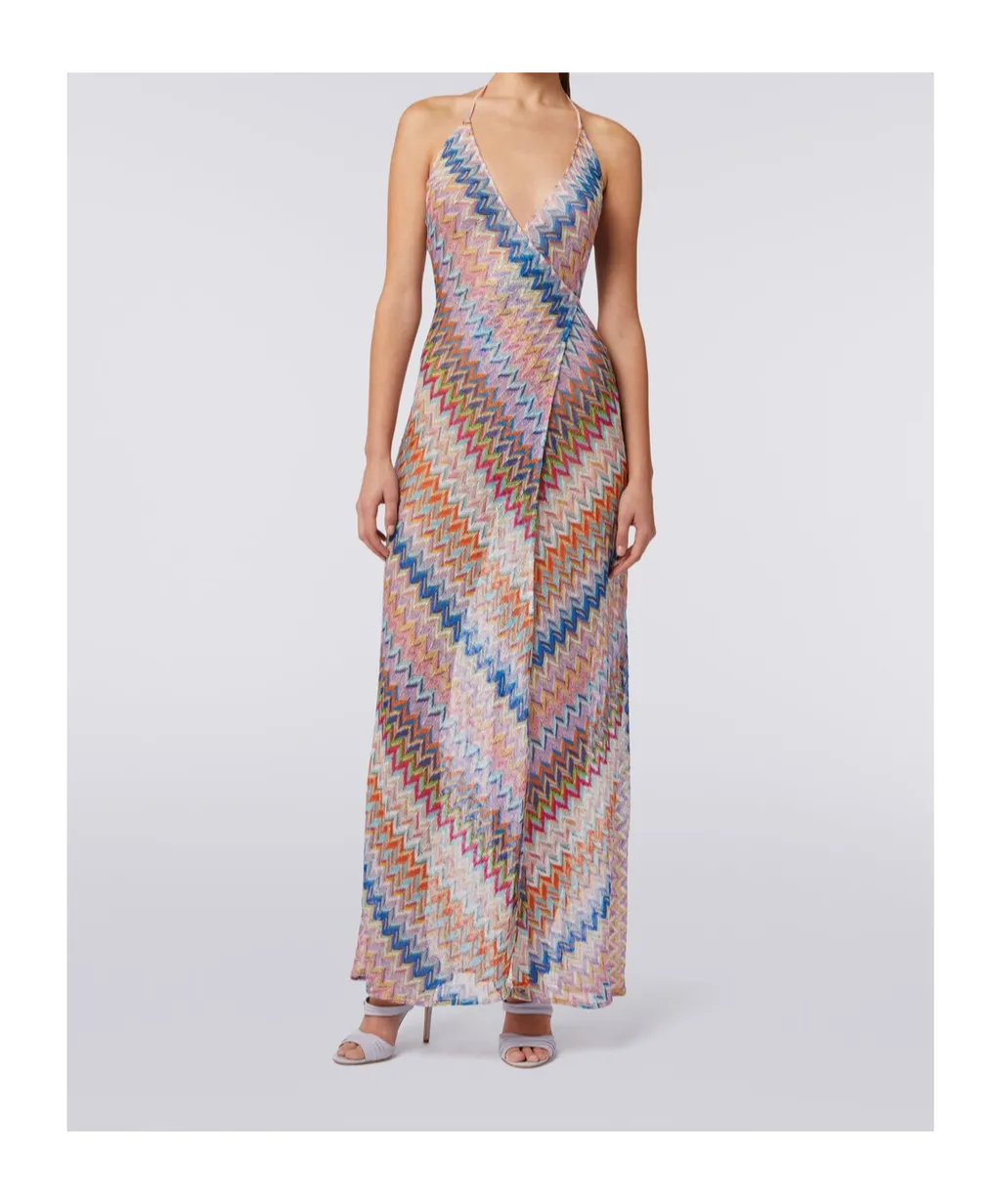 Sleeveless Chevron-Knit Maxi Dress