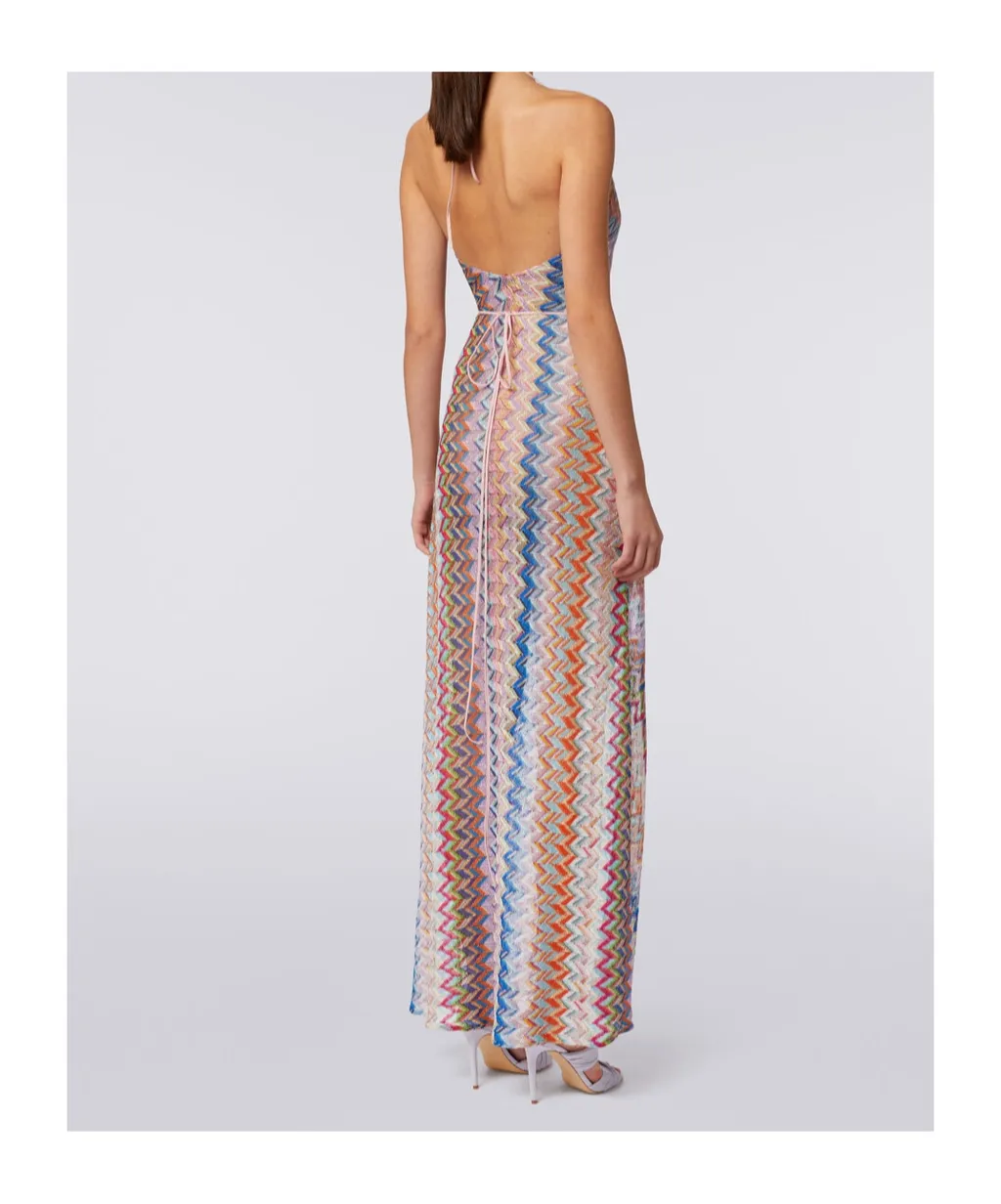 Sleeveless Chevron-Knit Maxi Dress