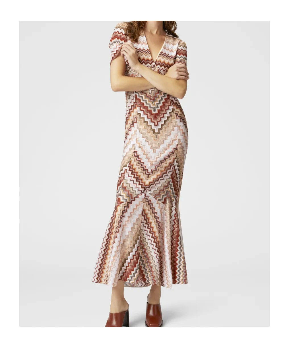 Serrated Zig Zag Pattern Long Flared Dress