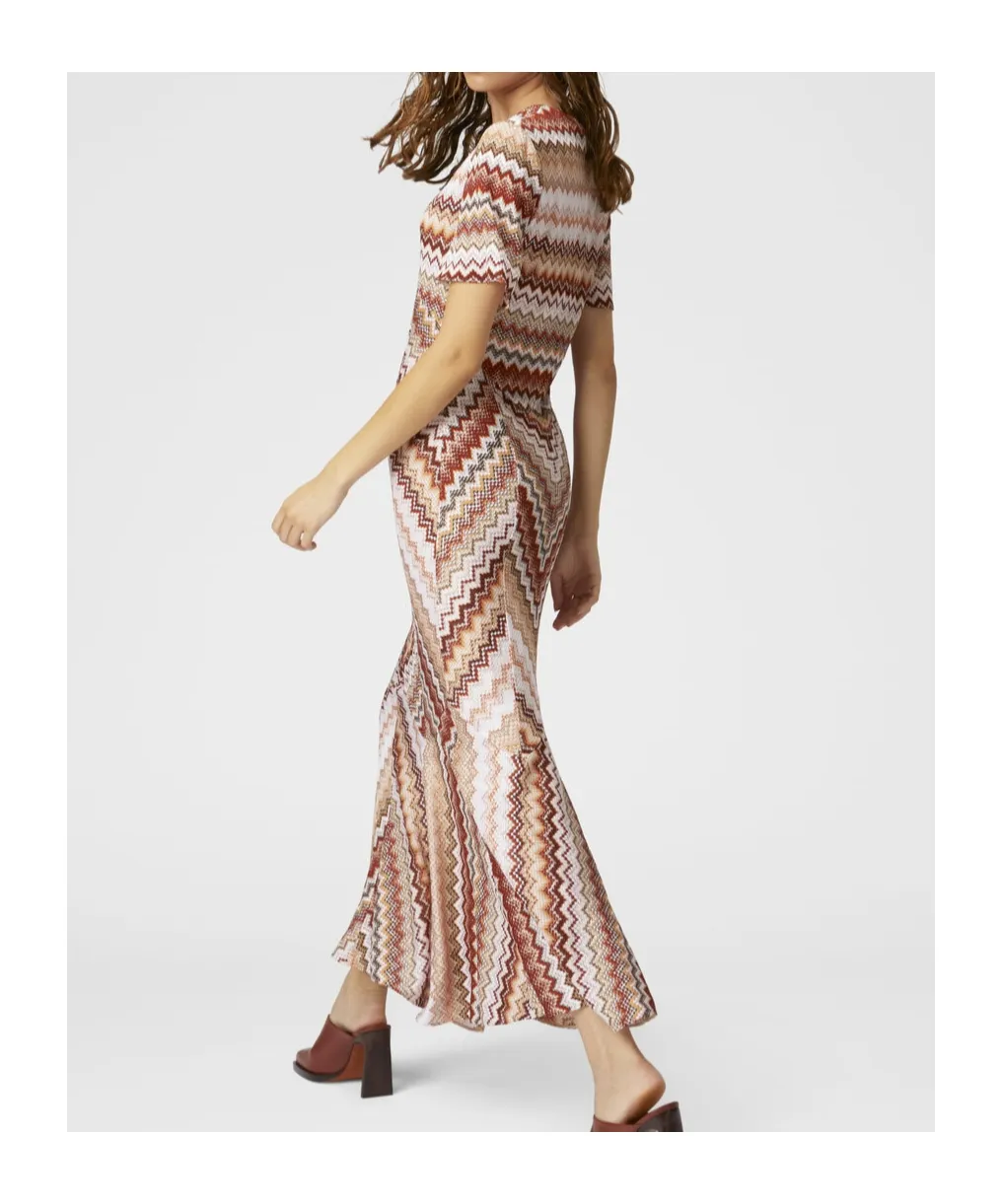 Serrated Zig Zag Pattern Long Flared Dress