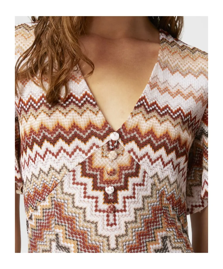 Serrated Zig Zag Pattern Long Flared Dress