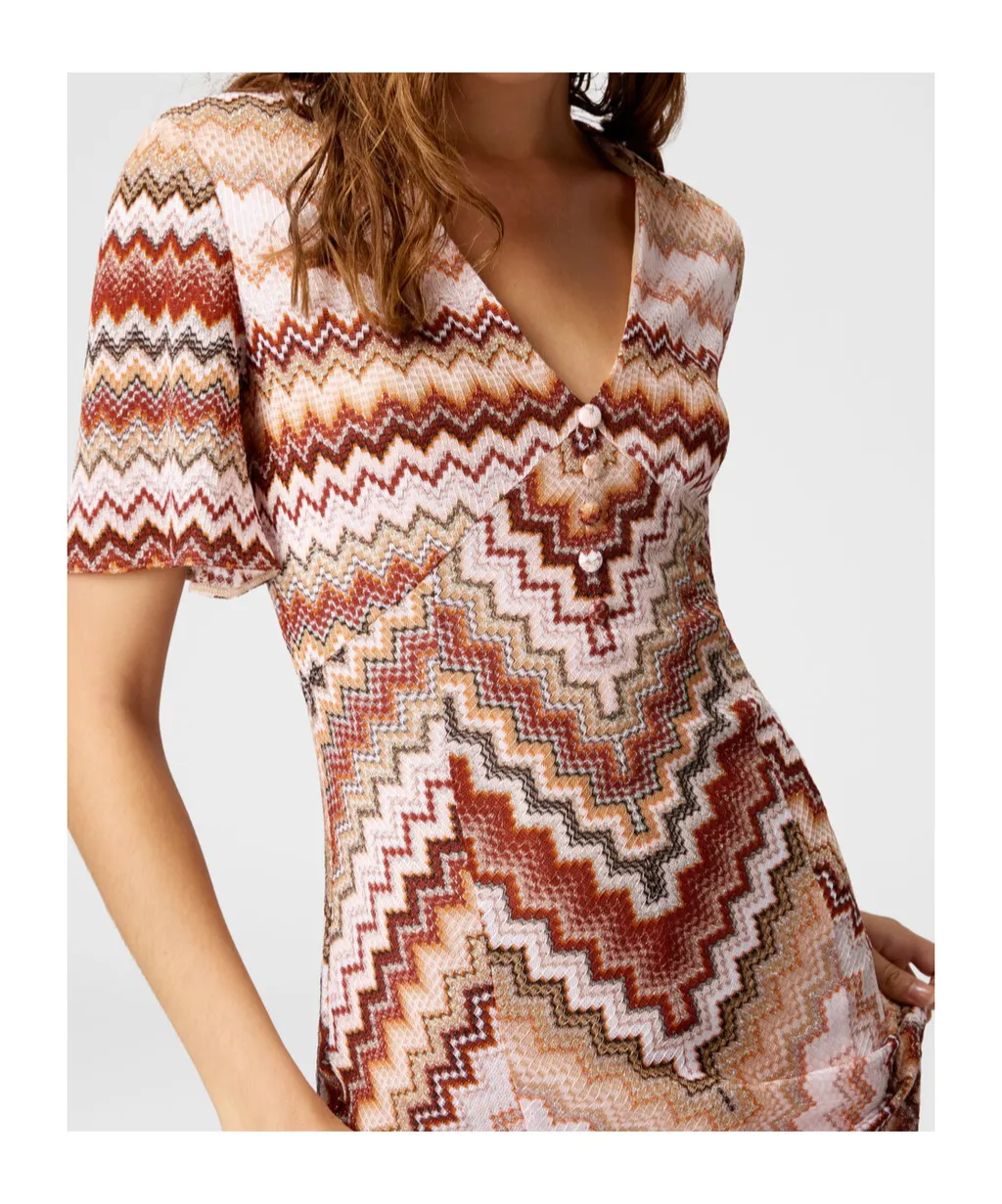 Serrated Zig Zag Pattern Long Flared Dress