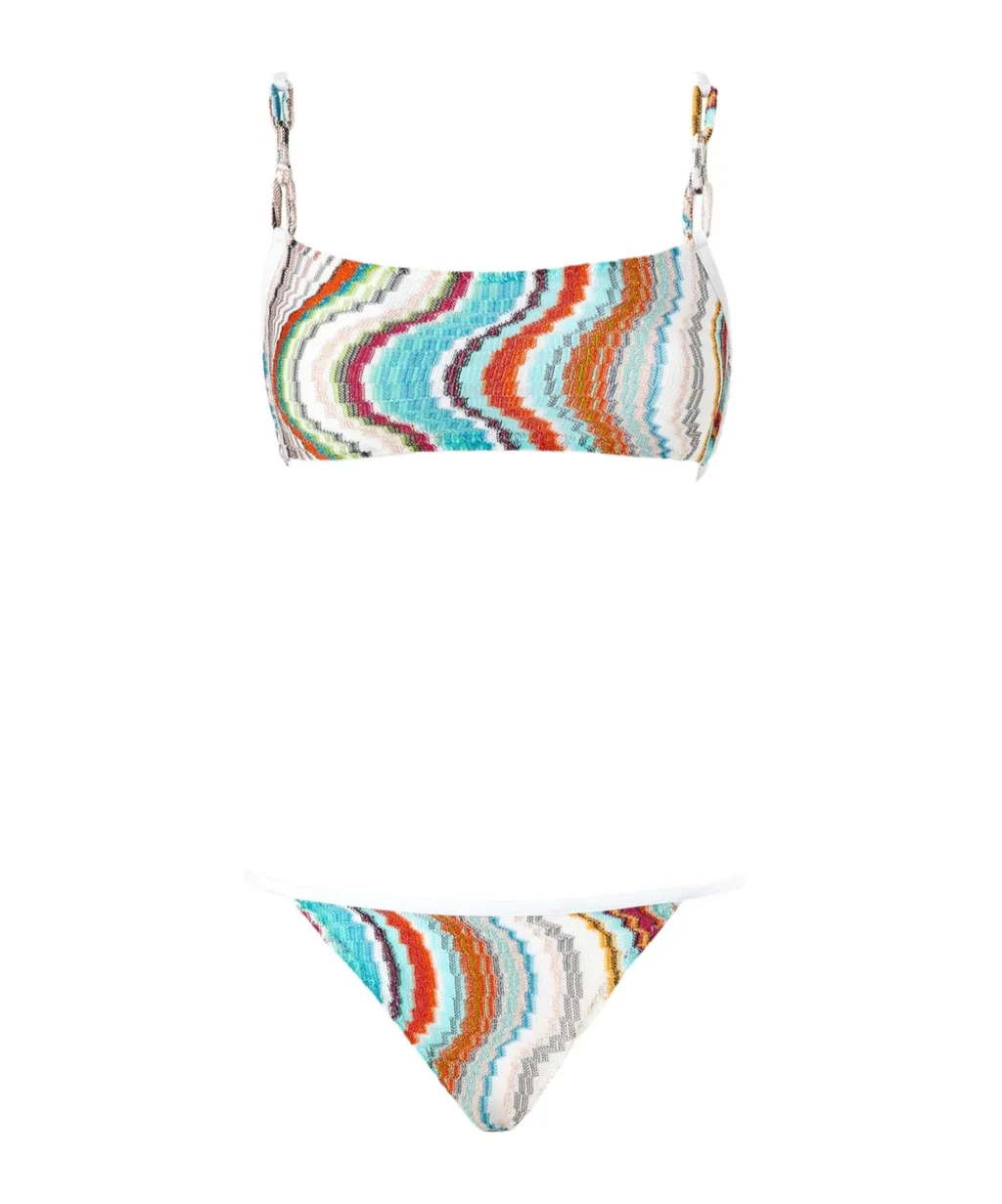 Lamé Wave Motif Bandeau Bikini