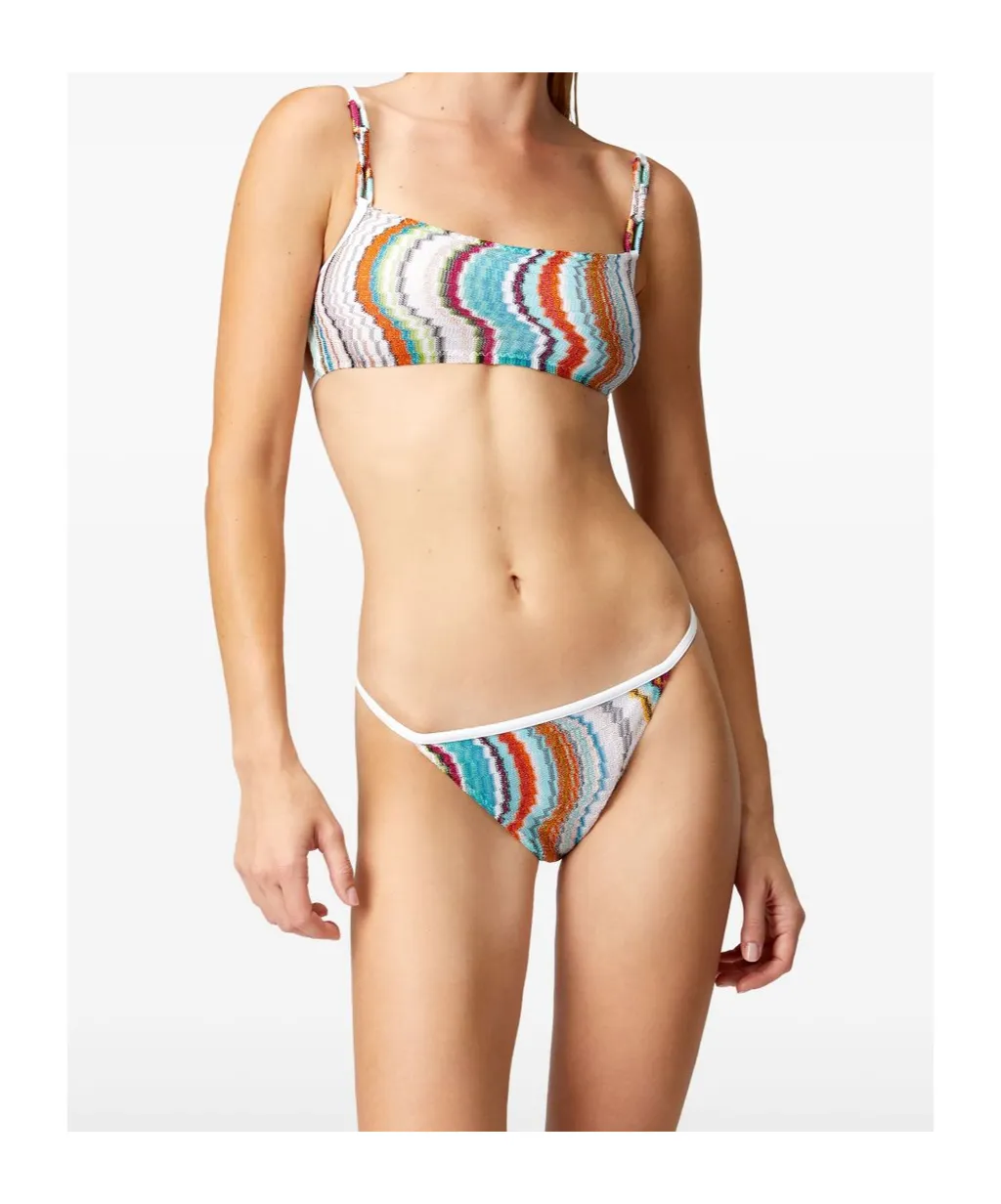 Lamé Wave Motif Bandeau Bikini